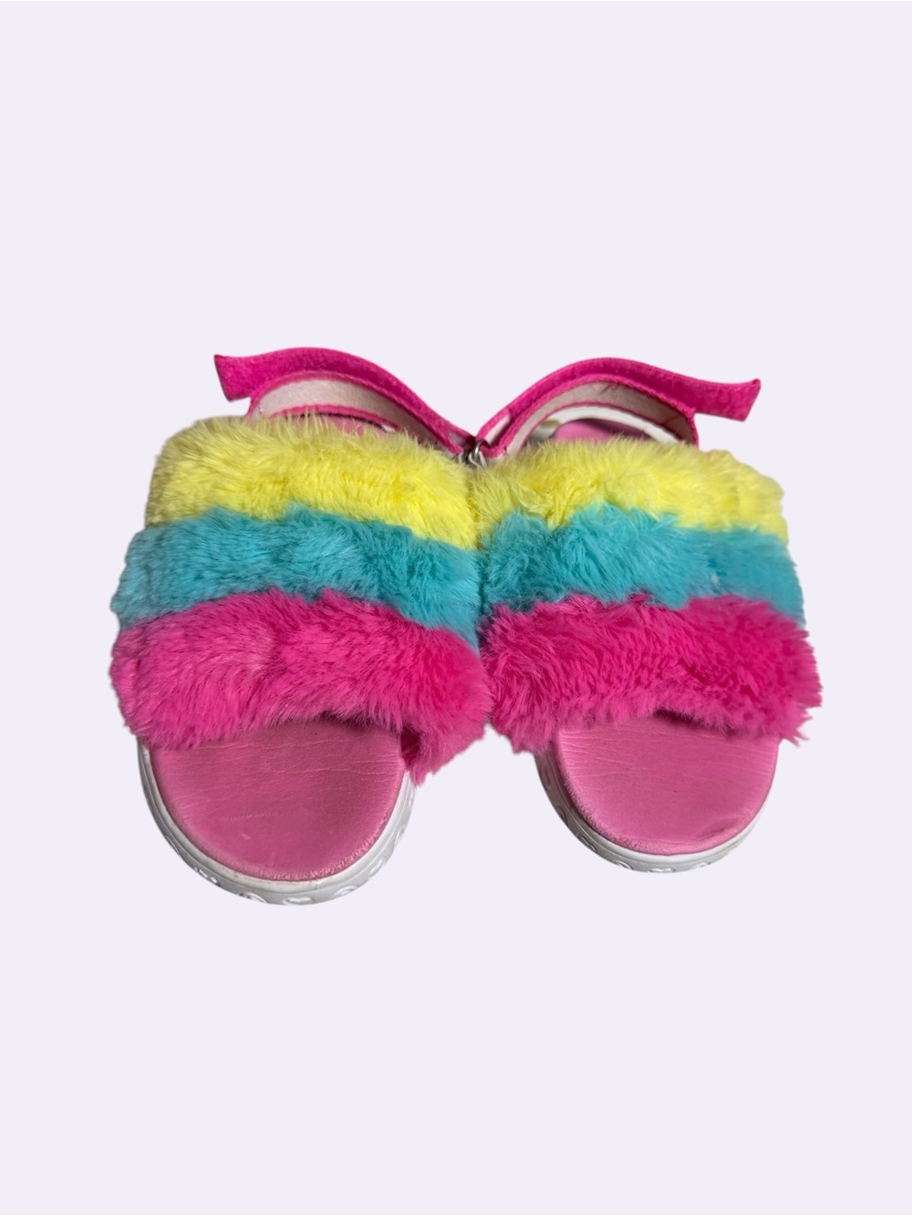 Kids Pink Multi-Color Fuzzy Slide Sandals Toddler Size 10 - Picture 5 of 9